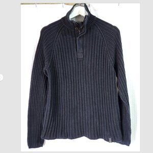 Nautica Sweater Mens Med. Black Knit Ribbed 1/4 Zip and Button Long Sleeve
